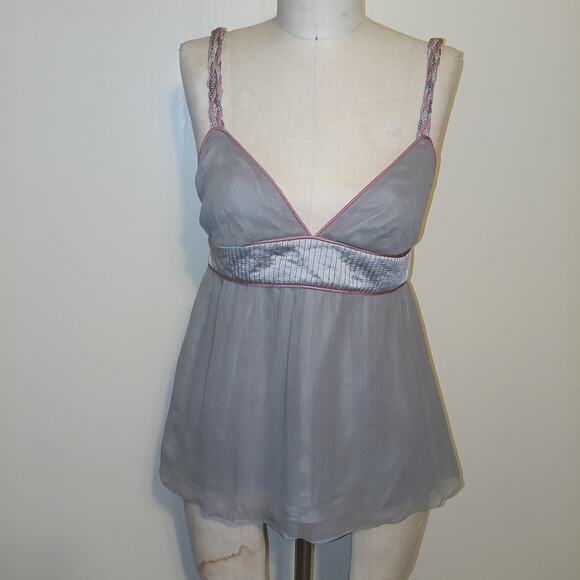 Lauren Moffatt Vintage Y2K Gray & Pink 100% Silk Sleeveless Blouse Top Shirt M - Picture 1 of 11